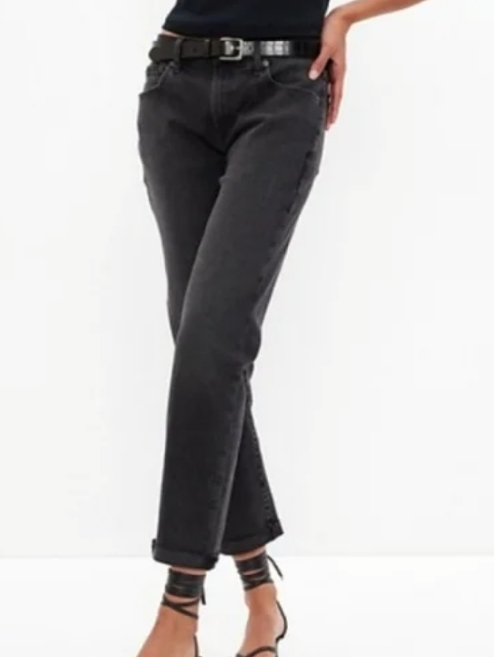 GAP Black Ankle Cropped Jeans with Raw Hem  Girlfriend Mid Rise